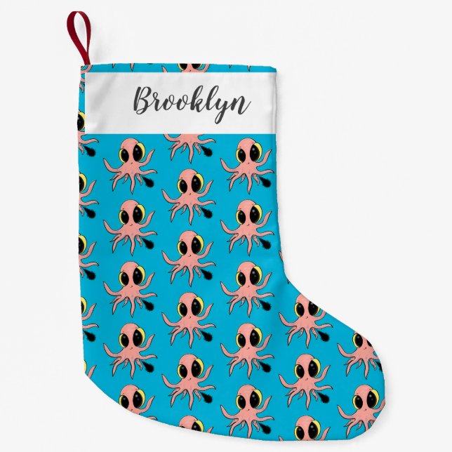 Cute, cheeky baby octopus cartoon small christmas stocking (Front)