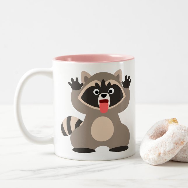 Cute Cheeky Cartoon Raccoon Two-Tone Coffee Mug (With Donut)