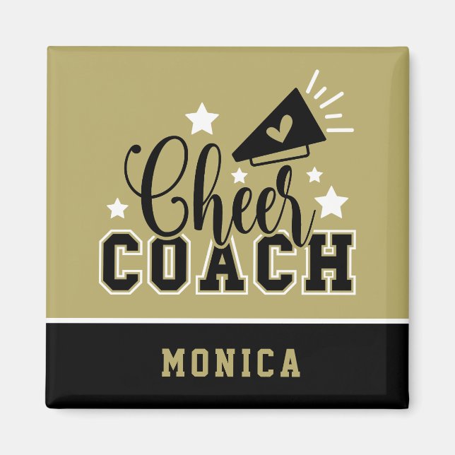 Cute Cheer Coach Personalized Gold and Black Magnet (Front)