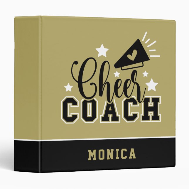 Cute Cheer Coach Personalized Gold & Black Binder (Front/Spine)