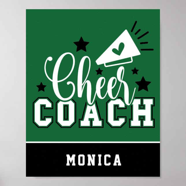 Cute Cheer Coach Personalized Green & Black Poster (Front)