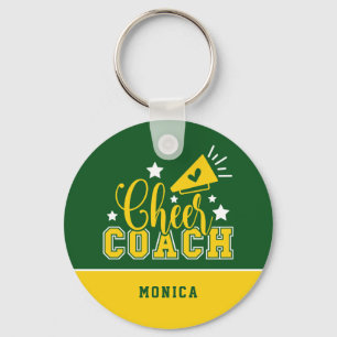 Cute Cheer Coach Personalized Kelly Green & Yellow Keychain