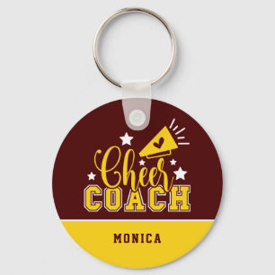 Cute Cheer Coach Personalized Maroon & Yellow Keychain