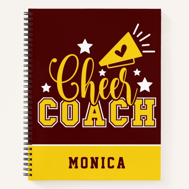 Cute Cheer Coach Personalized Maroon & Yellow Notebook (Front)