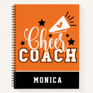Cute Cheer Coach Personalized Orange and Black Notebook