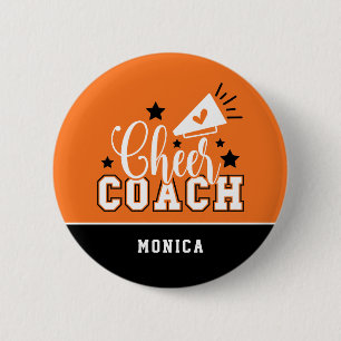 Cute Cheer Coach Personalized Orange & Black 2 Inch Round Button