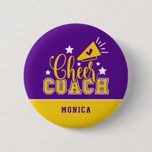 Cute Cheer Coach Personalized Purple & Yellow 2 Inch Round Button