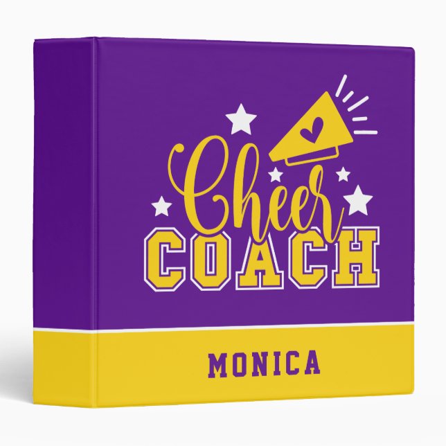 Cute Cheer Coach Personalized Purple & Yellow Binder (Front/Spine)
