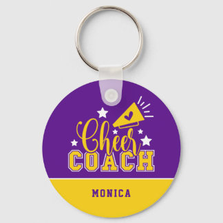 Cute Cheer Coach Personalized Purple & Yellow Keychain