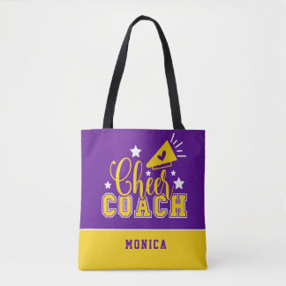Cute Cheer Coach Personalized Purple & Yellow Tote Bag