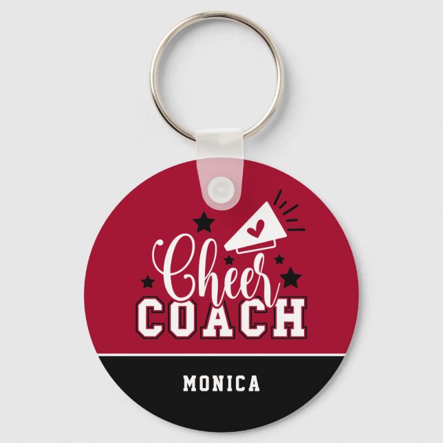 Cute Cheer Coach Personalized Red and Black Keychain (Front)