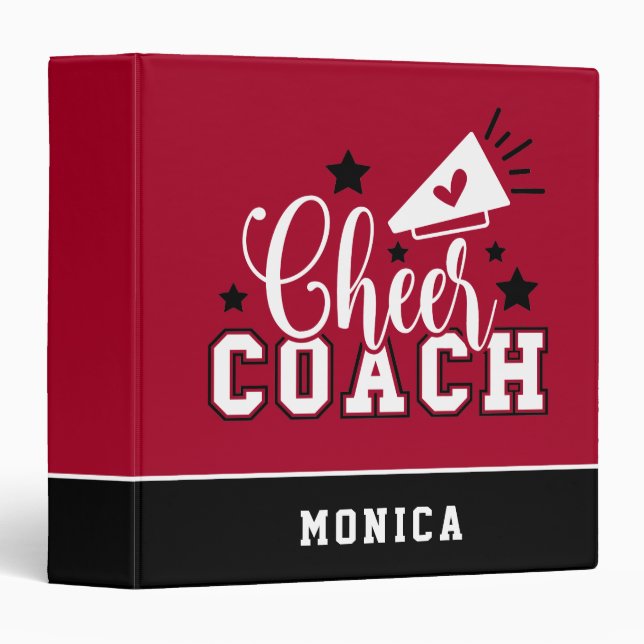 Cute Cheer Coach Personalized Red & Black Binder (Front/Spine)