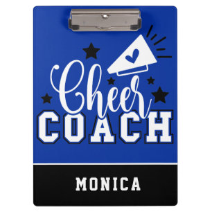 Cute Cheer Coach Personalized Royal Blue and Black Clipboard