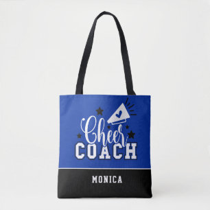Cute Cheer Coach Personalized Royal Blue and Black Tote Bag