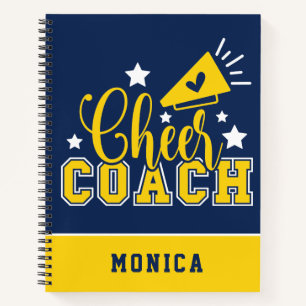 Cute Cheer Coach Personalized Royal Blue & Yellow Notebook