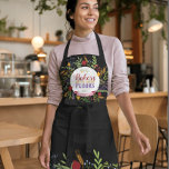 Cute Cheerful Baker Floral Apron<br><div class="desc">Bakers Say it with Flours. This Modern Floral Wreath design wih honey wheat and pomegranates is a beautiful way to say thanks to your favourite Baker or Chef. The dramatic black background makes the colours really pop. Show your love and appreciation and make your favourite baker smile. TIP: bundle this...</div>