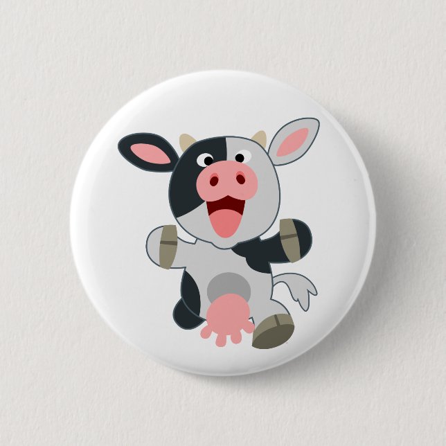 Cute Cheerful Cartoon Cow 2 Inch Round Button (Front)