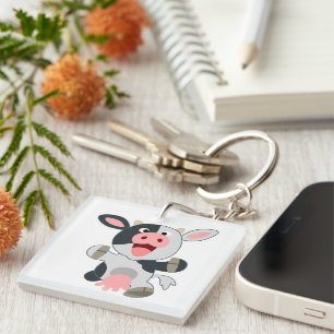 Cute Cheerful Cartoon Cow Acrylic Keychain