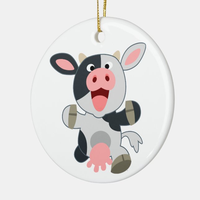 Cute Cheerful Cartoon Cow Ceramic Ornament (Left)