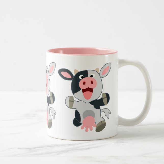 Cute Cheerful Cartoon Cow Two-Tone Coffee Mug (Right)