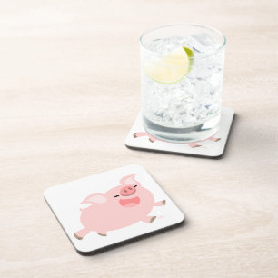 Cute Cheerful Cartoon Pig Coaster Set