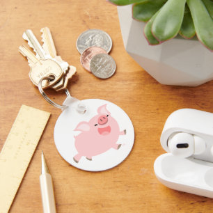 Cute Cheerful Cartoon Pig Keychain