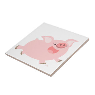 Cute Cheerful Cartoon Pig Tile