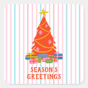 Cute Cheerful Colourful Retro Modern Christmas  Square Sticker