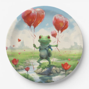 Cute Cheerful frog red balloons Paper Plate