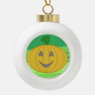 Cute Cheerful Harvest Pumpkin Orange Ceramic Ball Christmas Ornament