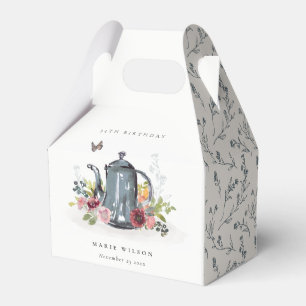 Cute Cheerful Roses Floral Teapot Any Age Birthday Favor Box