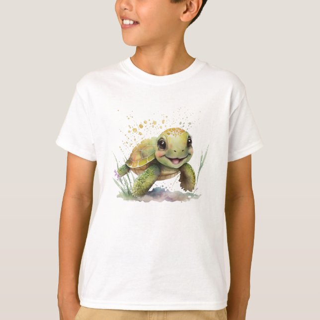 Cute Cheerful Tortoise Boy's Basic T-shirt (Front)