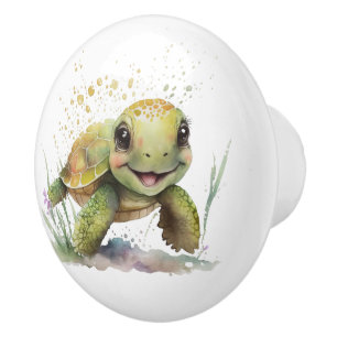 Cute Cheerful Tortoise Ceramic Knob