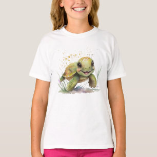 Cute Cheerful Tortoise Girl's Basic T-shirt