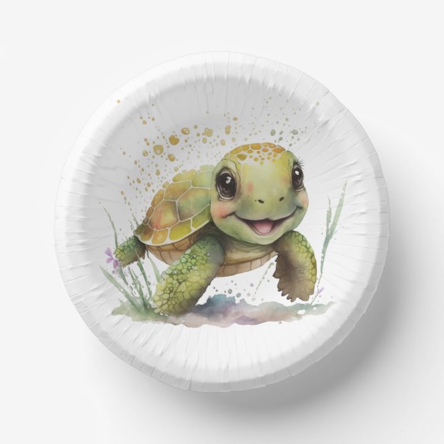 Cute Cheerful Tortoise Paper Bowls Plate (Front)