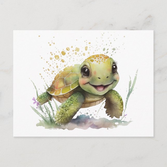 Cute Cheerful Tortoise Postcard (Front)