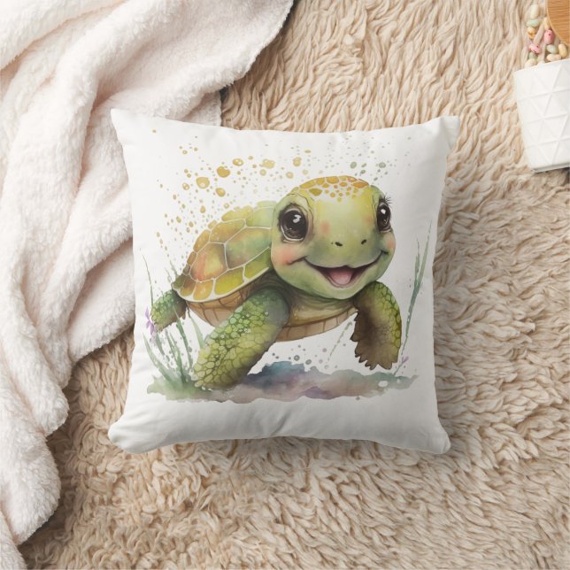 Cute Cheerful Tortoise Throw Pillow (Blanket)