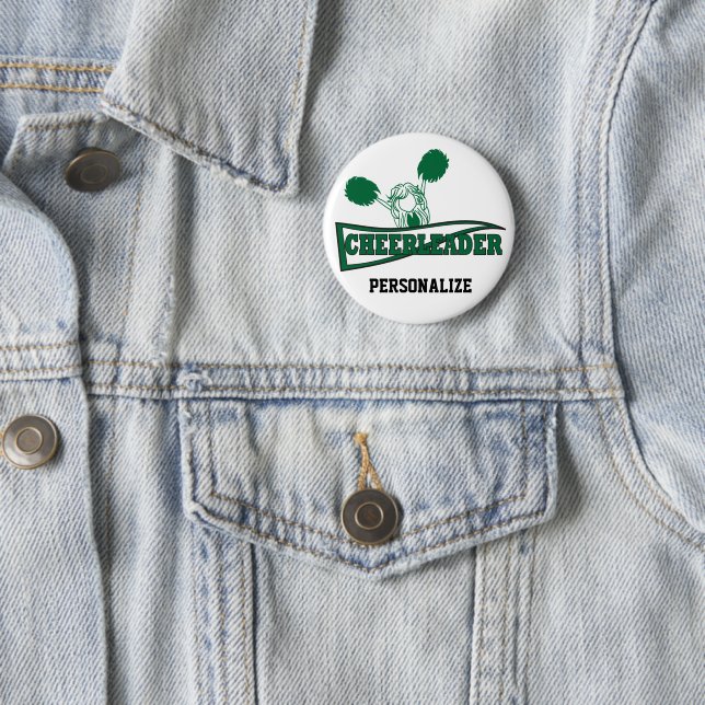 Cute Cheerleader | DIY Name | Dark Green 2 Inch Round Button (In Situ)