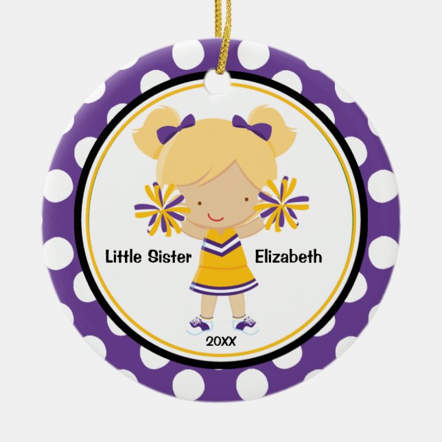 Cute Cheerleader Little Sister Christmas Ornament (Front)