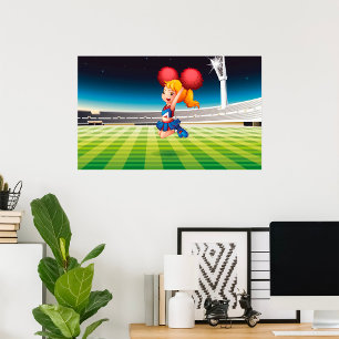 Cute Cheerleader on Sports Field Poster