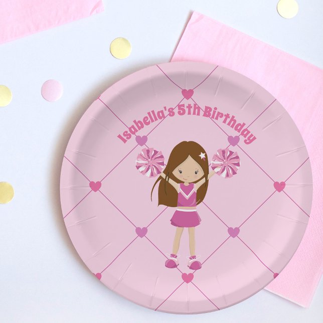 Cute Cheerleader Pink Custom Kids Birthday Party Paper Plate (Creator Uploaded)