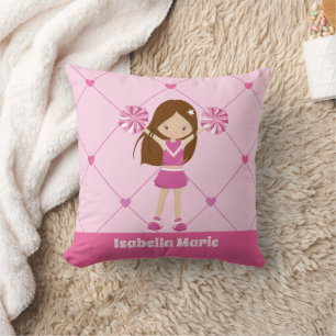Cute Cheerleader Pink Personalized Girls Room Throw Pillow