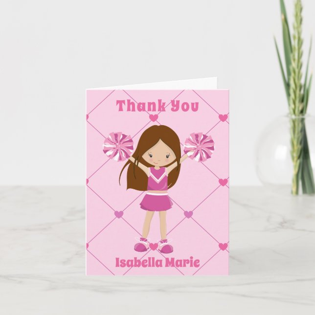 Cute Cheerleader Pink Personalized Thank You Card (Front)