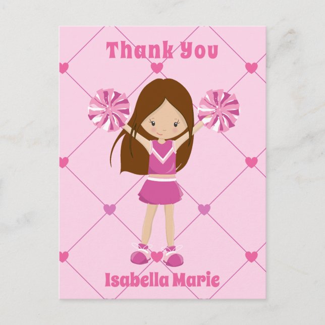 Cute Cheerleader Pink Personalized Thank You Postcard (Front)