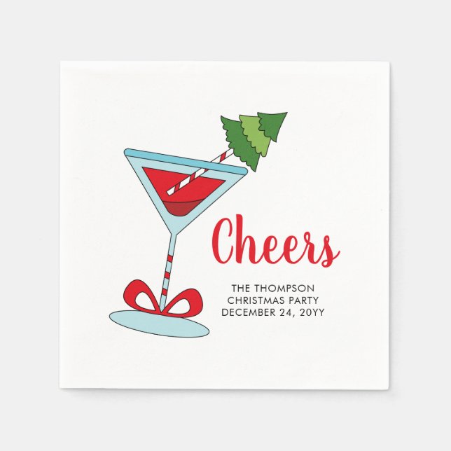 Cute Cheers Christmas Tree Cocktail Holiday Party Napkin (Front)