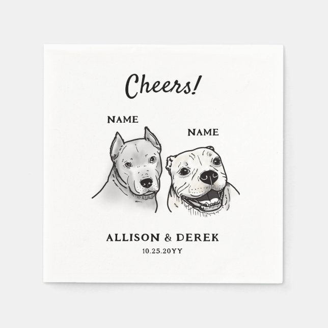 Cute Cheers Personalized 2 Dogs Wedding Cocktail  Napkin (Front)