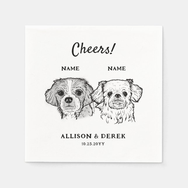 Cute Cheers Personalized 2 Dogs Wedding Cocktail  Napkin (Front)