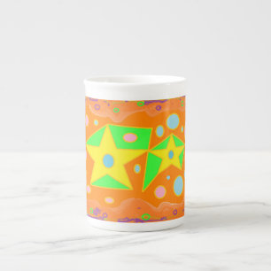 Cute cheery art decor orange yellow green bone china mug