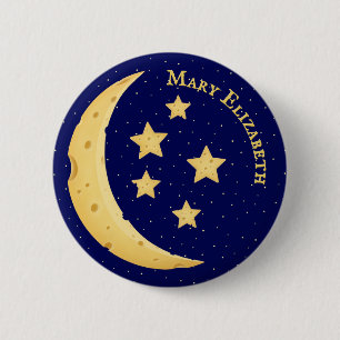 Cute Cheese Moon & Stars Personalized Celestial 2 Inch Round Button