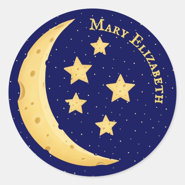 Cute Cheese Moon & Stars Personalized Celestial Classic Round Sticker (Front)